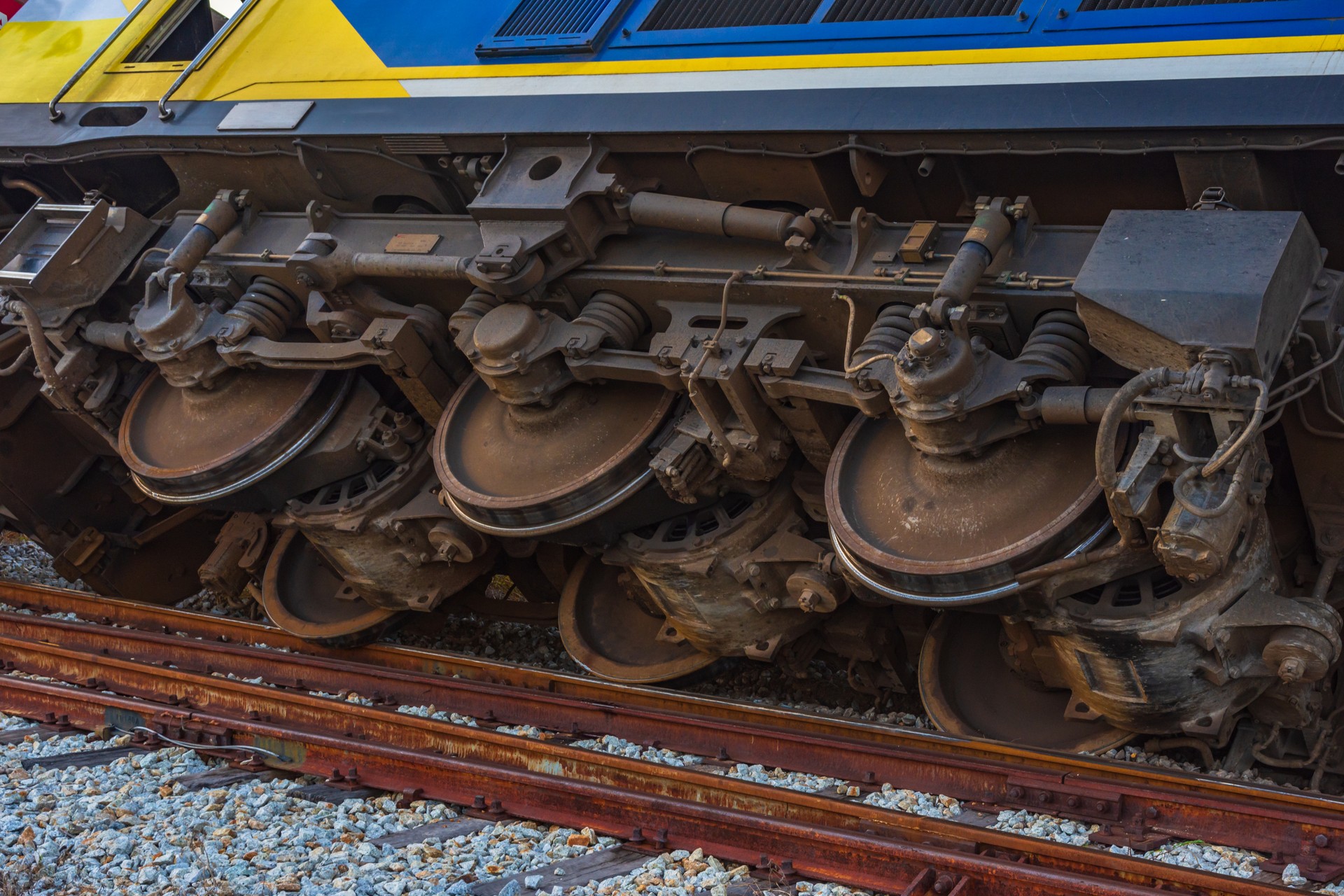 Close up Diesel electric locomotive accident.