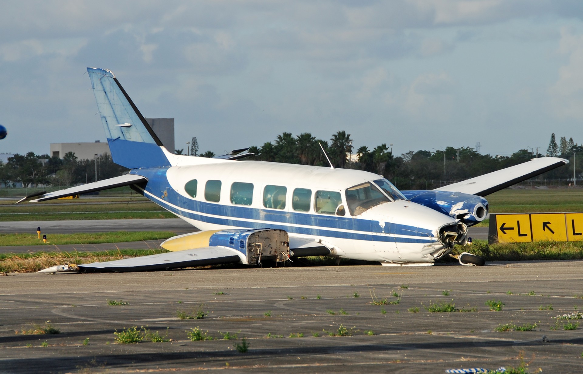 Crash landed propeller airplane